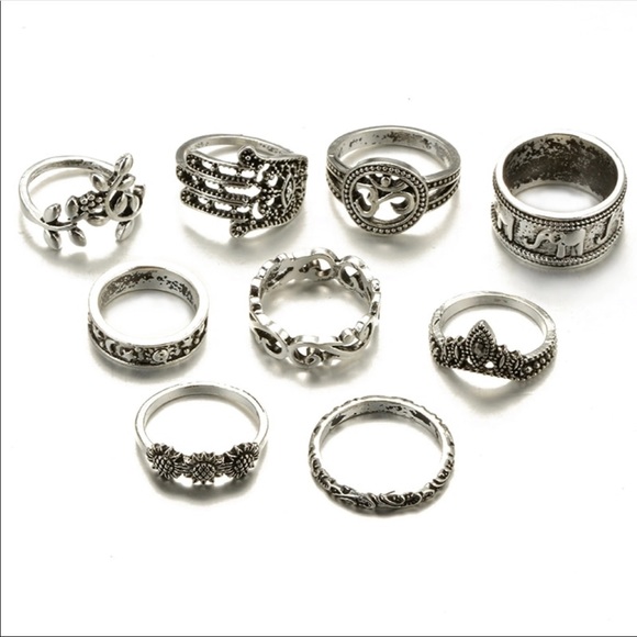 • Arabella • Antique 9 pc Boho Midi Ring Set - Picture 2 of 3